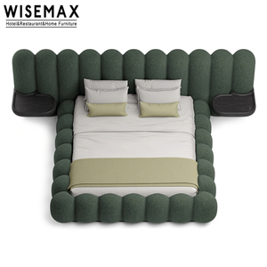 WISEMAX мебель Роскошная гостиничная мебель из цельного дерева каркас кровати размера «King-Size» деревянная высокая кровать слышная бархатная ткань мягкая каркас кровати - Product Image 5