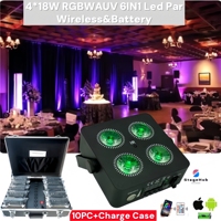 Lot de 10 mini-projecteurs LED rechargeables 4x18W RGBWAUV sans fil avec application WiFi pour DJ, mariages, discothèques et événements