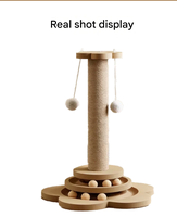Poteau d'escalade multifonctionnel et écologique pour chat avec corde en sisal, plateau en bois massif, jouet interactif à bille, Rascador Gato Poste