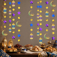 Eid Mubarak Asılı Çelenk Ay Yıldız Fener Kağıt Flamalar Ramazan Süslemeleri İslami Müslüman Partisi Tavan Arka Plan Dekoru