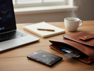 Portacarte a tre strati in microfibra e similpelle, stile minimalista, per carte con stampa serigrafica - Product Image 2