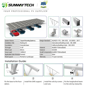 Sistema de montaje solar Sunway impermeable para cochera, sistema de montaje para cochera, estructura de estacionamiento PV, productos solares relacionados - Product Image 6