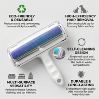 Rouleau auto-nettoyant réutilisable pour enlever les poils d'animaux - Rouleau anti-poils portable pour poils de chat et de chien - Outil de toilettage professionnel pour tapis et canapés