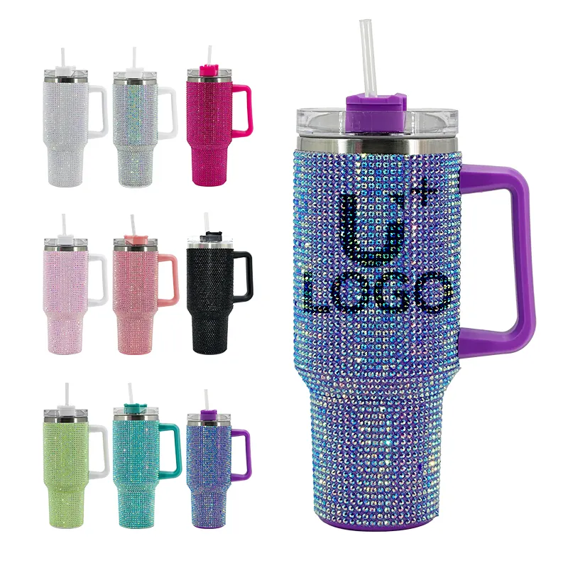2024 NEW Attractive Bling Rhinestone Travel 40oz Tumblers Sports Cups Coffee mugs Custom Logo With Lid and Straw