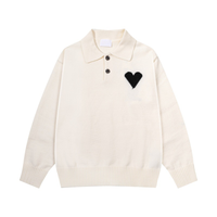 Pull en tricot 100 % coton à manches longues et col à deux boutons, unisexe, hiver, broderie personnalisée sur le devant, support OEM ODM, anti-boulochage