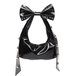 Nouveau Sac à Bandoulière Mignon avec Rivets en Forme de Nœud, Sac Fourre-Tout en Cuir Brillant Tendance pour Femme - Product Image 2