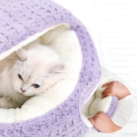 Lit pour chat en peluche douce, nid pour animaux de compagnie semi-fermé, lavable, pour chats et chiots