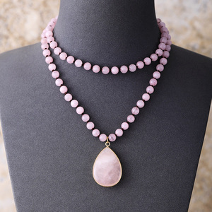 Collier en pierres naturelles, perles de quartz rose, pendentif goutte d'eau en améthyste, bijoux de mode pour femmes, cadeau, origine Jinhua LZN2409037 - Product Image 5
