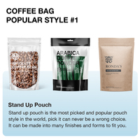 Sac à café gris recyclable avec logo personnalisé, en plastique, à fermeture éclair, fond carré, huit côtés, finition givrée brillante