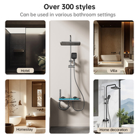 Juego de ducha tipo lluvia de aluminio 4209 duradero con pantalla digital de 4 funciones, teclas tipo piano, rociador de mano y estante para baño de villa