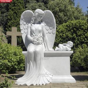 YOUFINE Estatua Conmemorativa <span class=keywords><strong>de</strong></span> Ángel Sentado en Mármol Blanco, Escultura Decorativa <span class=keywords><strong>para</strong></span> Jardín <span class=keywords><strong>de</strong></span> <span class=keywords><strong>Cementerio</strong></span> con Querubín - Product Image 2