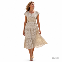 Ensemble jupe longue imprimée style européen-américain printemps-été, manches courtes, décontracté, style vacances, mi-longueur. ODM OEM