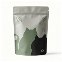 Herbruikbare, bedrukte, matte plastic stand-up pouch met ritssluiting, geschikt voor voedsel, voor droog kattenvoer.