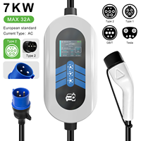 Chargeur EV portable flexible E-Mingze Type 2 32A 7KW avec sélection de puissance, boîtier couleur personnalisable et arrêt/démarrage à distance via application pour une sécurité accrue