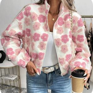 Chaqueta de Forro Polar de Alta Calidad para Mujer, para Invierno, Mangas Largas y Cuello Alto, Patrón Floral Jacquard, Venta al Por Mayor - Product Image 6