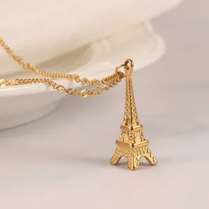 Colgante de la Torre Eiffel para hombre y mujer, joyería de acero inoxidable, 18K, chapado en oro, collar de la Torre Eiffel