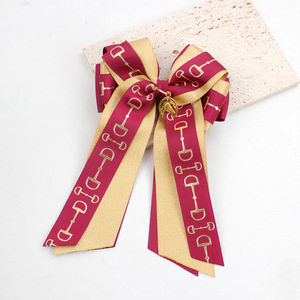 Pince à <span class=keywords><strong>cheveux</strong></span> en tissu estampé à chaud, faite à la main, avec nœud équestre et ruban, pour enfants et filles équitation - Product Image 1