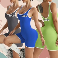 Vrouwen Color-Block Sexy U-Back Heup Lift Strakke Sport Bodysuit Taille-Cinching Tank Top Met Borst Pads Yoga Jumpsuit Voor Fitness