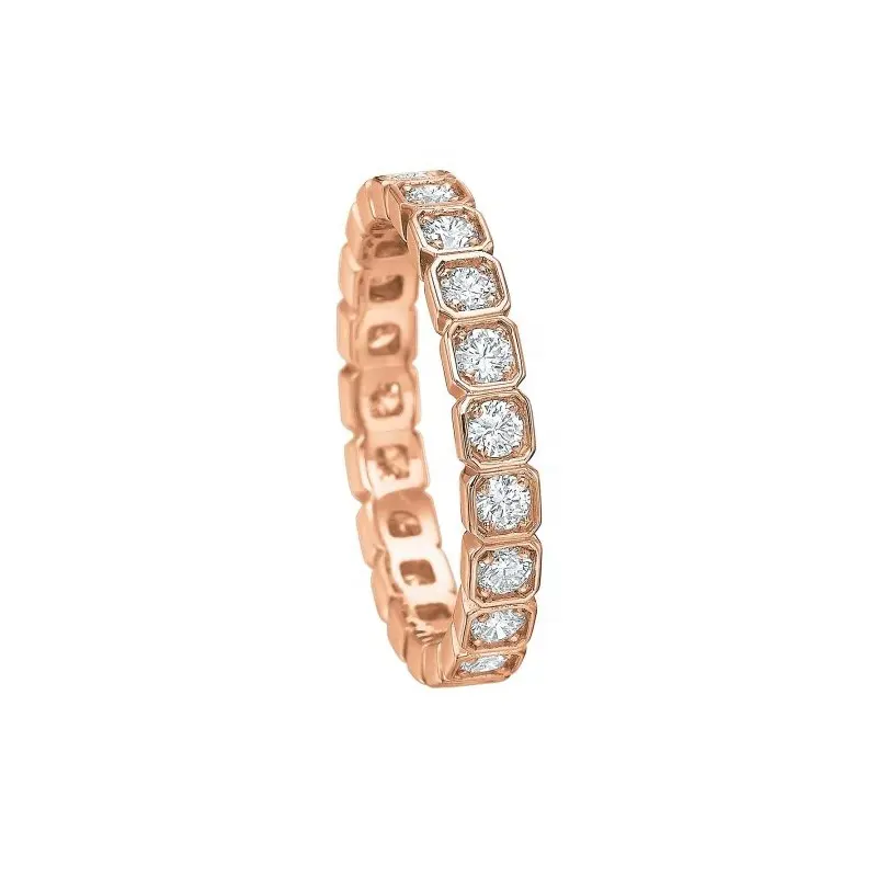 Rose Gold Plated Jewelry Precision Set Diamond Square Bezel Set Eternity Band Ring