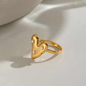 Bague X&L élégante en forme de cœur avec perle, non réglable, plaquée or 18 carats, en acier inoxydable, inaltérable, bijoux de mode pour femme - Product Image 6
