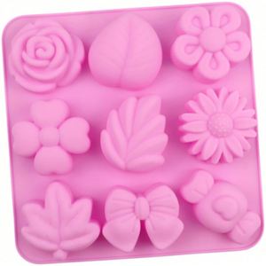 Molde de Silicona Ecológico con Logotipo Personalizado, 9 Cavidades con Diferentes Formas de Flores, para Hacer Pasteles, Velas, Jabones y Resina, OEM/ODM - Product Image 3