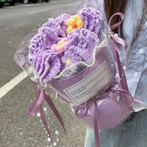 Ramo de Flores Tejidas a Mano <span class=keywords><strong>para</strong></span> el Día de la Mujer, 8 de Marzo, con Claveles y Rosas, Regalo <span class=keywords><strong>para</strong></span> <span class=keywords><strong>Niñas</strong></span>, Mamás y San Valentín - Product Image 3