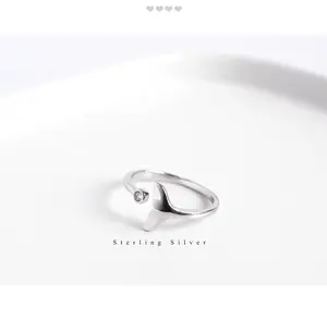 Gt Hot Selling Hoge Kwaliteit Zilveren 925 Ringen 2021 Nieuw Design Diamant Oceaanring Verstelbare Zeemeermin Staart Ring