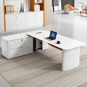 Bureau Moderne <span class=keywords><strong>de</strong></span> <span class=keywords><strong>Direction</strong></span> Réglable en Hauteur avec Tiroirs et Meuble Supérieur en MFC – Écologique et Durable pour Usage Domestique et Commercial - Product Image 3