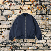 Blouson bomber bleu pour homme, fermeture éclair, col montant, coupe-vent décontracté, rembourrage en polyester, idéal pour l'automne
