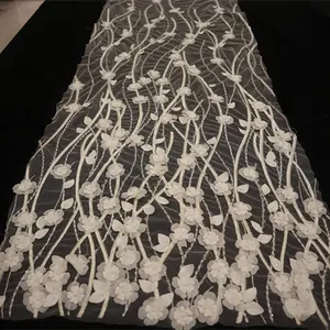 Yeni tasarım 3D çiçekler işlemeli payetler türkiye eski gelin dantel kumaş İsviçre vual dantel de encaje de chantilly frances