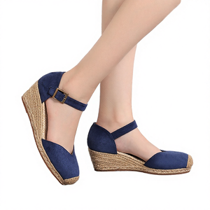 Sandalias de Plataforma con Cuña Antideslizantes de Cuero Genuino y Gamuza, Diseño Cruzado de Moda Retro, Cómodas para Primavera, para Mujer - Product Image 3