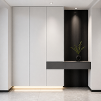 Meuble à chaussures modulaire moderne en chêne pour entrée, système de rangement de luxe pour hall d'entrée avec tiroir à montage au sol et éclairage LED pour buanderie