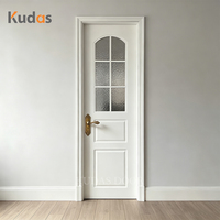 Porte intérieure moderne en bois blanc avec 6 panneaux arqués en verre ondulé, design traditionnel à 2 panneaux encastrés pour la maison