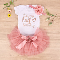 Baby Girl It's My Half Birthday Tulle Tutu Dress Half a Year Dresses Outfit Romper and Flower Headband