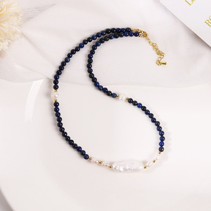 Ensemble collier et bracelet en perles de lapis-lazuli, style minimaliste simple, ornement classique baroque pour femmes, à porter au quotidien, pour les occasions décontractées - Product Image 3