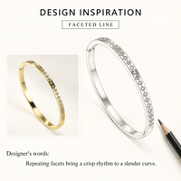 Bracelet jonc géométrique en zircon transparent, acier inoxydable avec placage sous vide or 14 carats, ligne de pierres facettées dorées