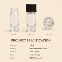 Flacon testeur de parfum en verre à fond conique de 1,5 ml pour huiles essentielles, avec col vissé, emballage d'échantillon OEM sous marque privée