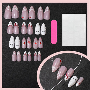 Faux ongles à pression pour Halloween, 24 pièces, motif fantôme, araignée, goutte de sang, faux ongles amovibles pour fête cosplay, style DIY - Product Image 3