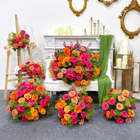 Bouquet de fleurs artificielles personnalisé de différentes tailles, rose rouge jaune, vert foncé, pour la décoration de mariage