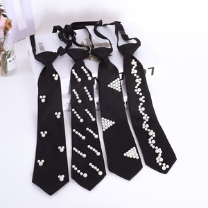 Elegante Corbata de Perlas para Mujer, Estilo Preppy, Sin Nudo, Diseño Japonés, Corbata de Poliéster Negra - Product Image 1