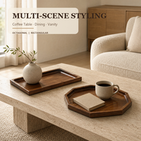 Plateau de service en bois en gros, rectangulaire et octogonal, en bois massif pour la cuisine et la décoration du salon