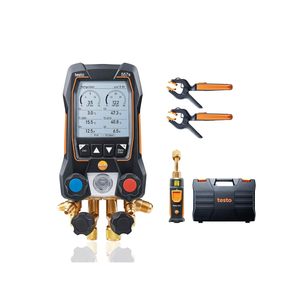 Testo 557s Ac Manifold Gauge Set With Pipe <b>Clamp</b> Thermometer And Micron Gauge For Refrigeration Systems - Product Image 1