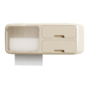 Wall Mounted Bathroom Tissue Box Off White Rectangle Punch Free <b>Storage</b> Organizer For Toilet Paper And <b>Toiletries</b> - Product Image 5