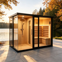 Ruang Sauna Kayu Cedar Merah Desain Modern untuk Rumah, Vila, Spa, Pijat, Pemanas Ruangan Uap Kayu Indoor Outdoor, Shower Inframerah