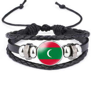 Drapeaux nationaux asiatiques, bracelets en cuir de vachette drapeau chypriote, bracelets tissés à la main noirs - Product Image 3