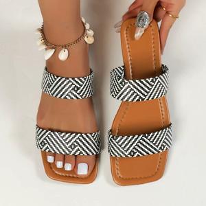 Sandales plates tissées à carreaux pour femmes, légères et confortables, antidérapantes, respirantes, chaussures décontractées - Product Image 4