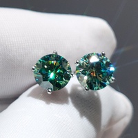 Boucles d'oreilles rondes brillantes, en argent sterling 925, 2 Carat, bleu et vert, bijoux en pierres précieuses