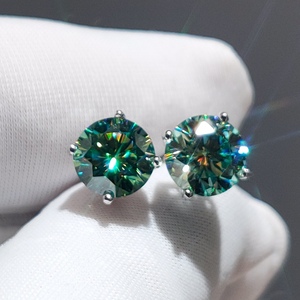 Boucles d'oreilles rondes brillantes, en argent sterling 925, 2 Carat, bleu et vert, bijoux en pierres précieuses - Product Image 1