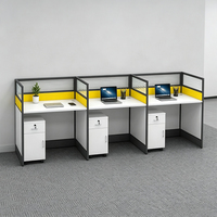 Poste de travail modulaire moderne pour 3 personnes, bureau cloisonné avec cadre en aluminium, armoire mobile verrouillable
