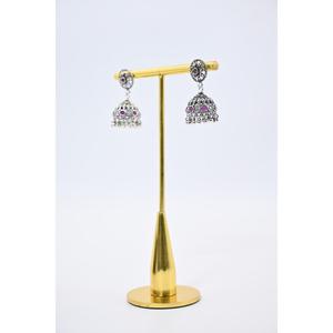Boucles d'oreilles vintage Jhumki oxydées avec strass roses, en alliage d'argent tibétain plaqué or, bijoux de mariage pour femmes - Product Image 5